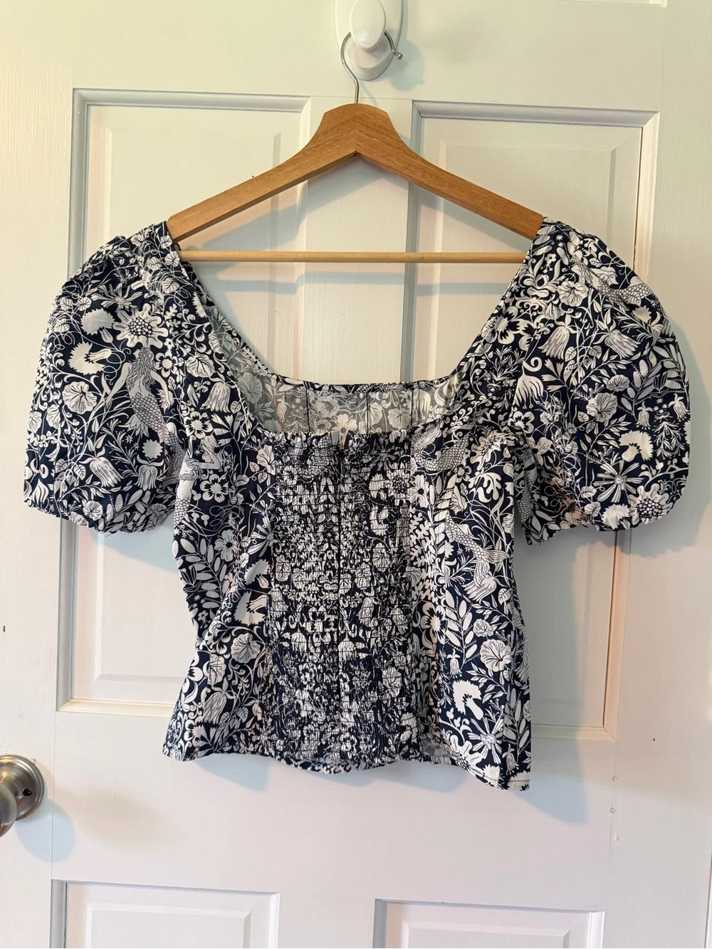 J. Crew Black & White Floral Puff-Sleeve Top
